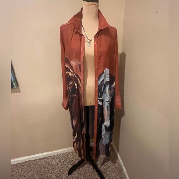 Bstudio  Unique Rust Duster with Artistic Cow Painting, size Large - Picture 13 of 13